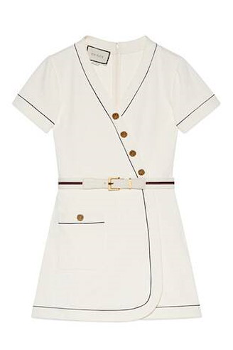 Abito in jersey con finiture blu e cintura