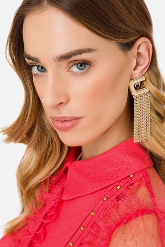 Orecchino logo con cascata di catene Elisabetta Franchi