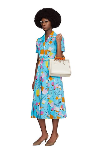 Abito a pieghe con stampa tulipani