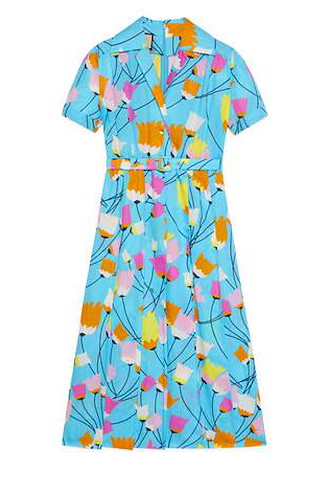 Abito a pieghe con stampa tulipani