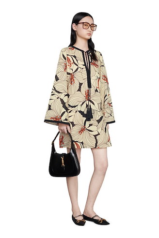 Kaftano in seta e lino con stampa floreale